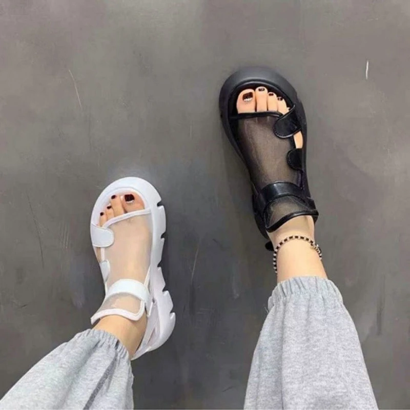 P7 Sandalen dames 2023 zomer nieuwe mode dikke bodem ademend Eugene garen mesh magische pasta Romeinse sandalen Hook & Lus_voghion.com