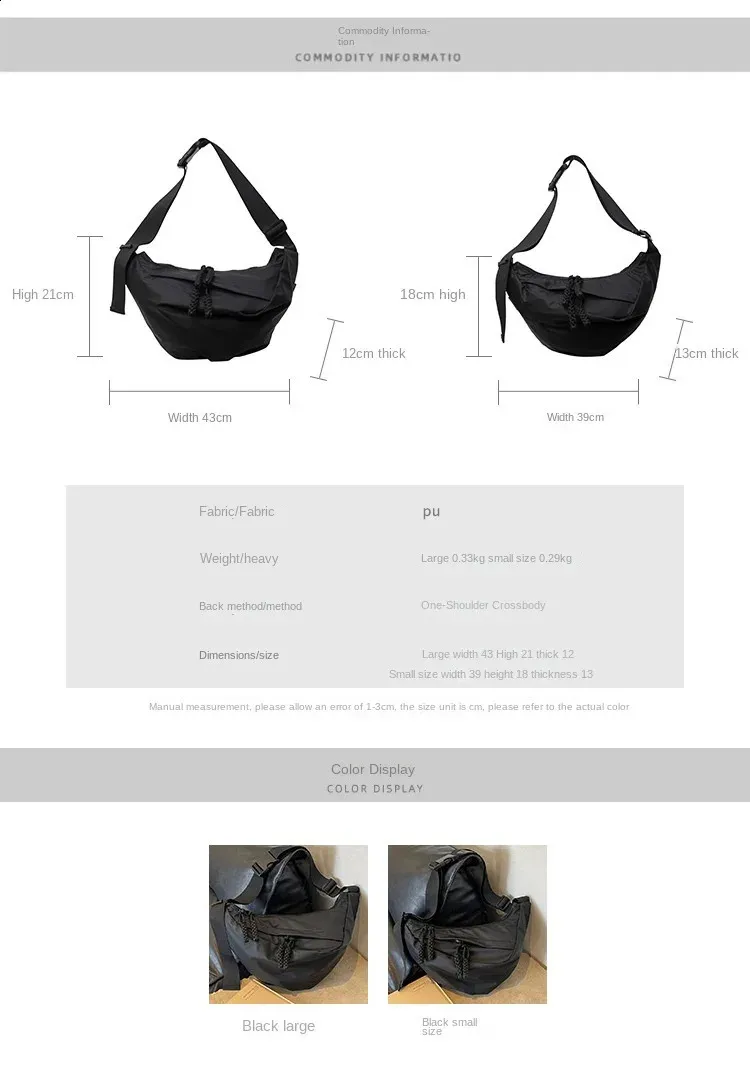 Borsa a tracolla in nylon alla moda, stile punk, tinta unita, grande capacità, multistrato, versatile, con arricciatura_voghion.com