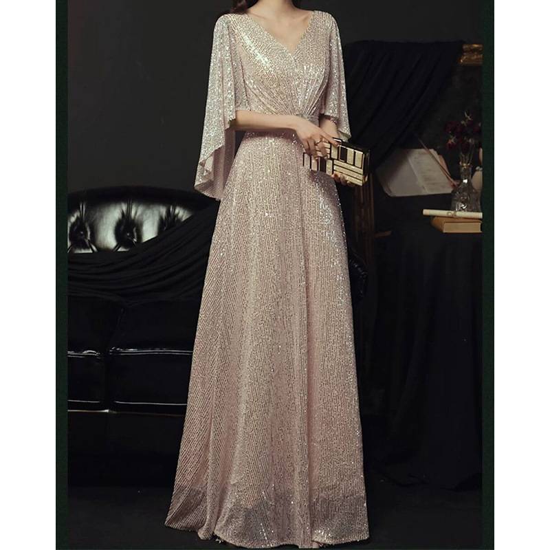 New style long skirt mid-waist temperament commuter sequined gold slim fit golden slim dress