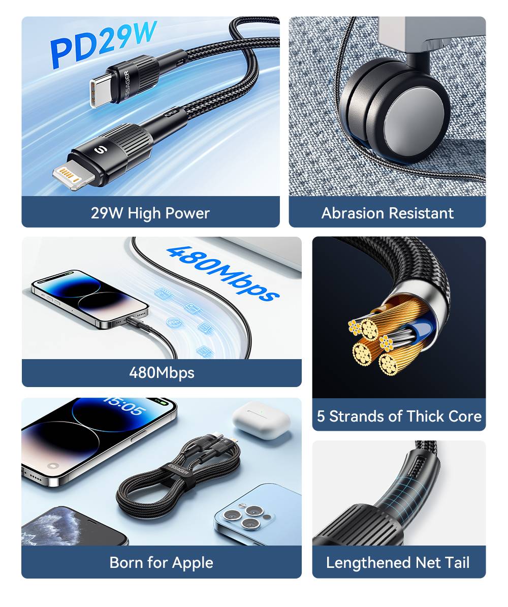 LANSKLBD Essager USB C Cable For IPhone 14 13 12 11 pro Max XS 20W Fast Charging Cable Data Line Charger For iPad Mobile Phone Wire Cord_voghion.com