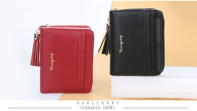 Short Baellerry Korean Edition Multi Card Driver's License Zero Wallet Fashion Tassel Button Women's Bag_voghion.com