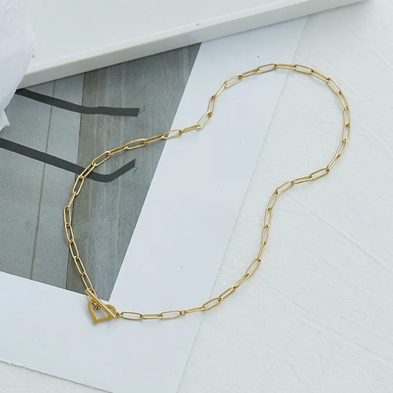 Chains Fashion Jewelry Necklace For Women Hollow Love Ot Buckle Stainless Steel Necklaces Peach Heart Neck Jewellery_voghion.com