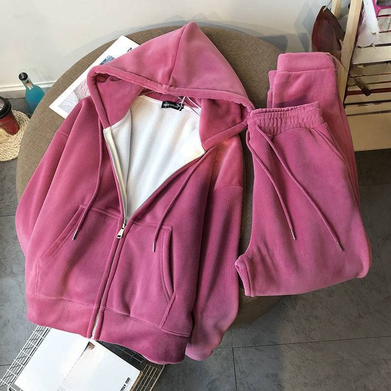 Vêtements pour femmes nouveau pull à fermeture éclair épais en velours costume deux pièces de loisirs
