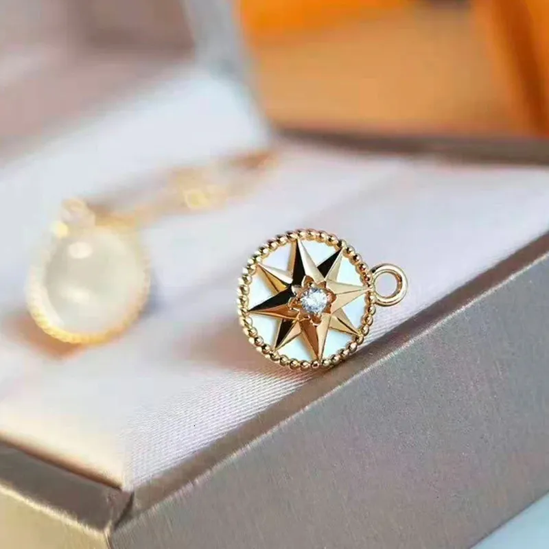 Anziw Personalità Fritillaria Bianca Bussola Pendente Collana Piercing Orecchini Placcato Oro Sterling Argento Regalo Donna_voghion.com