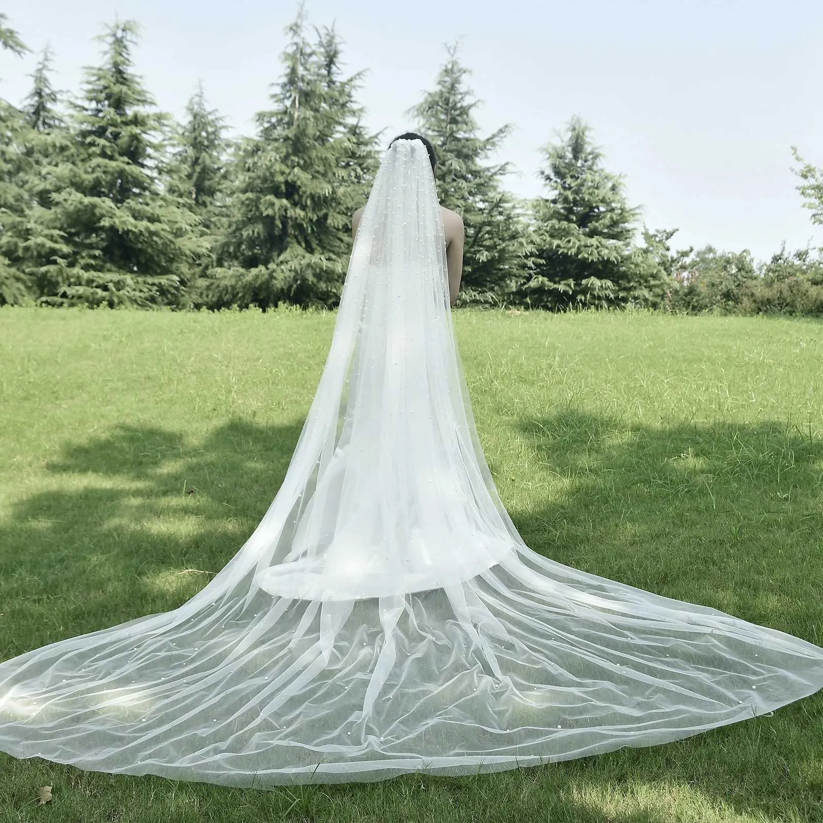 Gioielli per capelli V139a Veli da sposa con perline Velo extra lungo da cattedrale Lunghezza 3 metri con pettine Accessori da sposa_voghion.com