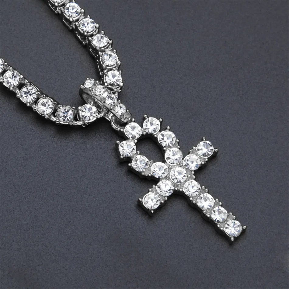 Collana con ciondolo in lega Hip Hop con ciondolo in argento Ankh egiziano, con cristallo Rhie, chiave della vita, croce egizia, catena_voghion.com