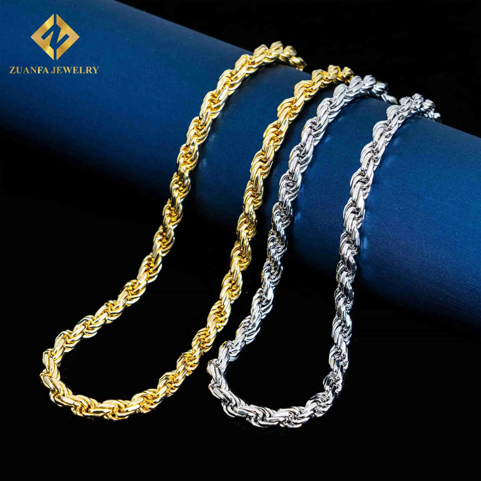 Sterling Silver Moissanite Rope Chain Necklace For Men Hip Hop_voghion.com