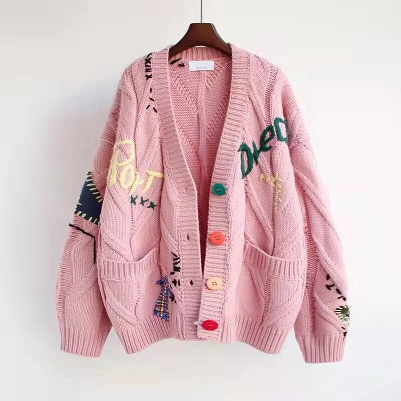 2022 Spring Women's Sweater Warm Knitted Sweater Jack Loose Pock Embroidery Fashion Knit Cardigan Jack Ladies