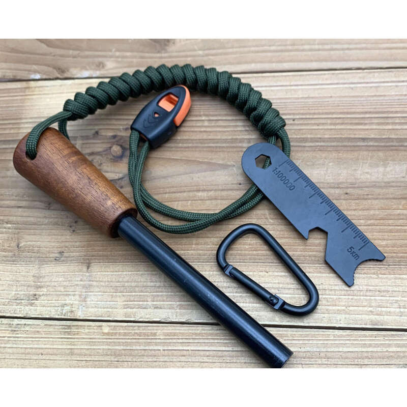 Wooden Handle 10 * 100 Solid Magnesium Rod, Outdoor Survival, Extended Umbrella Rope, Camping Flint Rod_voghion.com