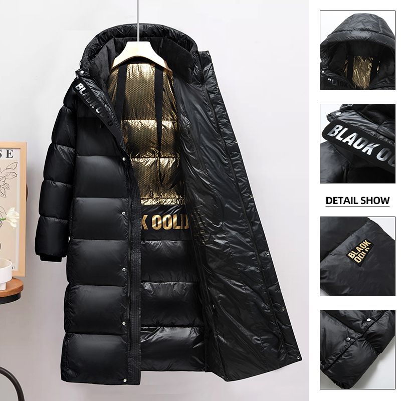 New Black Gold Down Men's Long Jacket Winter Thickened Work Clothes Hooded Warm Casual Wear