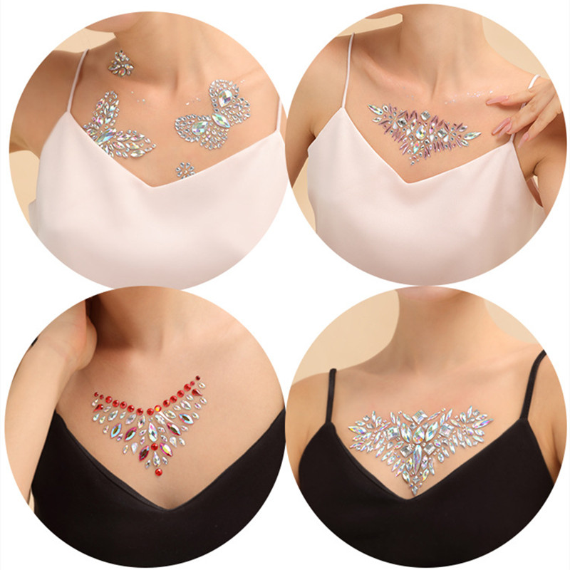 1PC Rhinestone Chest Drill Sticker Decorative Body Gem Sticker Butterfly Crystal Tattoo Sticker Party Makeup Sticker_voghion.com