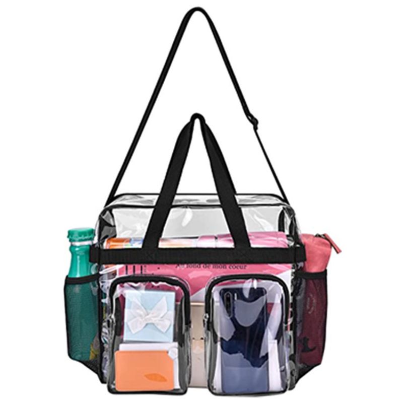 Multi tasca portatile trasparente per uso esterno, trasporto con due tasche frontali esterne, borsa, borsa a tracolla_voghion.com