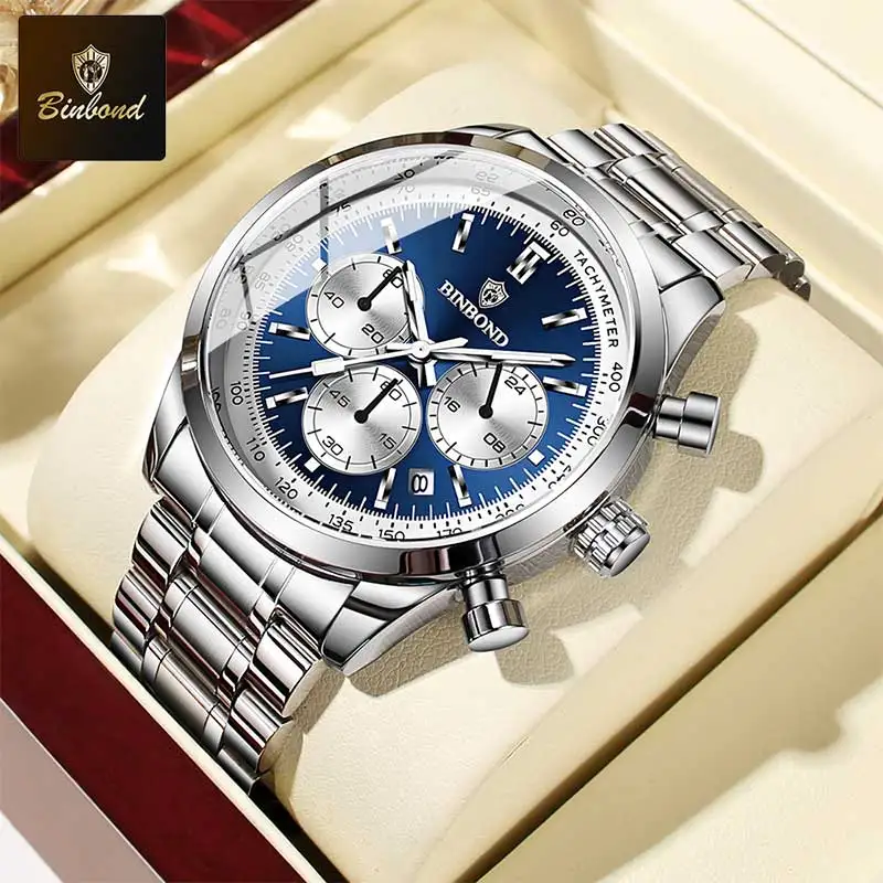 Men's Quartz Chronograph Watch Waterproof Luminous Stainless Steel_voghion.com