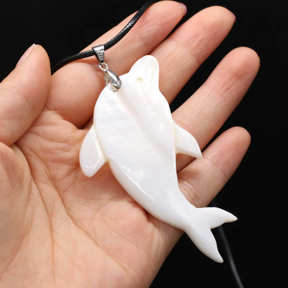 Kolye Kolye Doğal Yunus Renkli Kabuk Kolye Moda Sevimli Hayvan Deri Halat Takı DIY Kadınlar İçin Tılsımlar_voghion.com