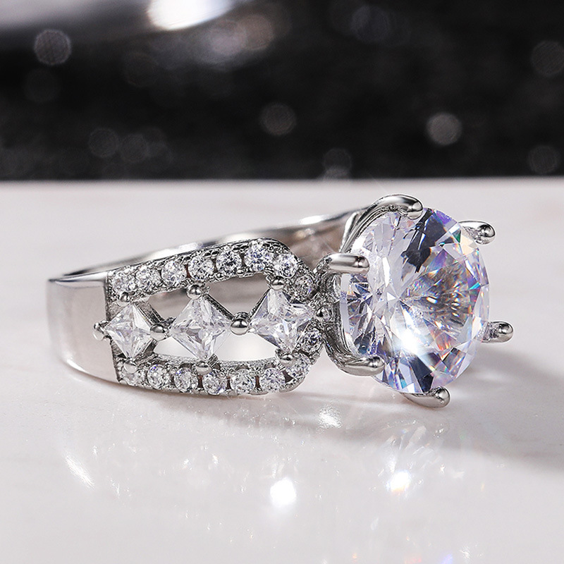 Cao Shi's New Luxury High Quality Zircon Women's with Hollow Square Diamond Engagement Ring_voghion.com