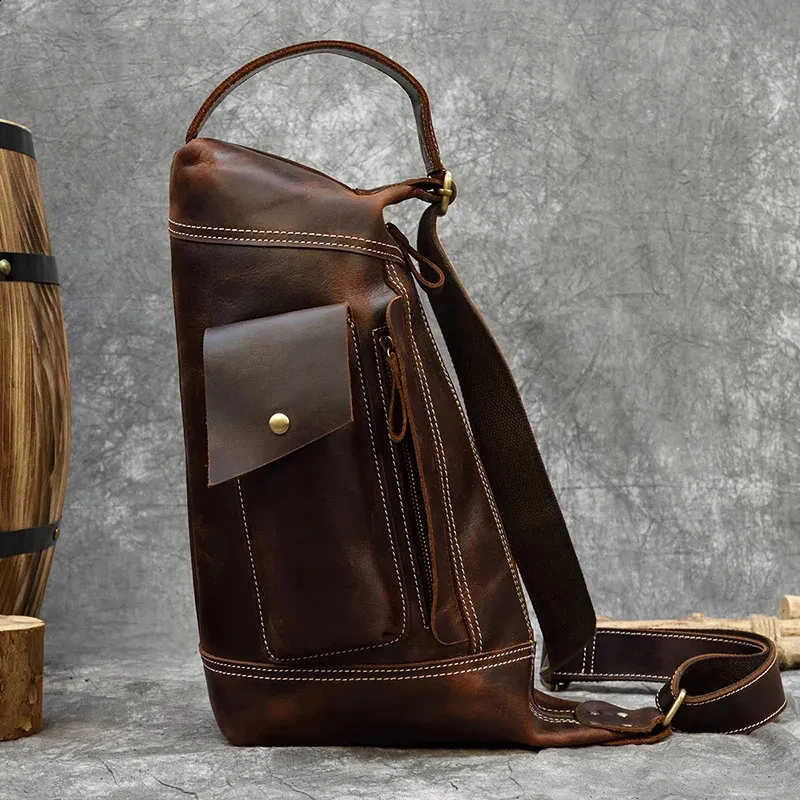Featured Mens Genuine Backpack Crazy Horse Leather Daypack Travel Male Laptop Unique Bagpack Man Chest Bag 240902_voghion.com