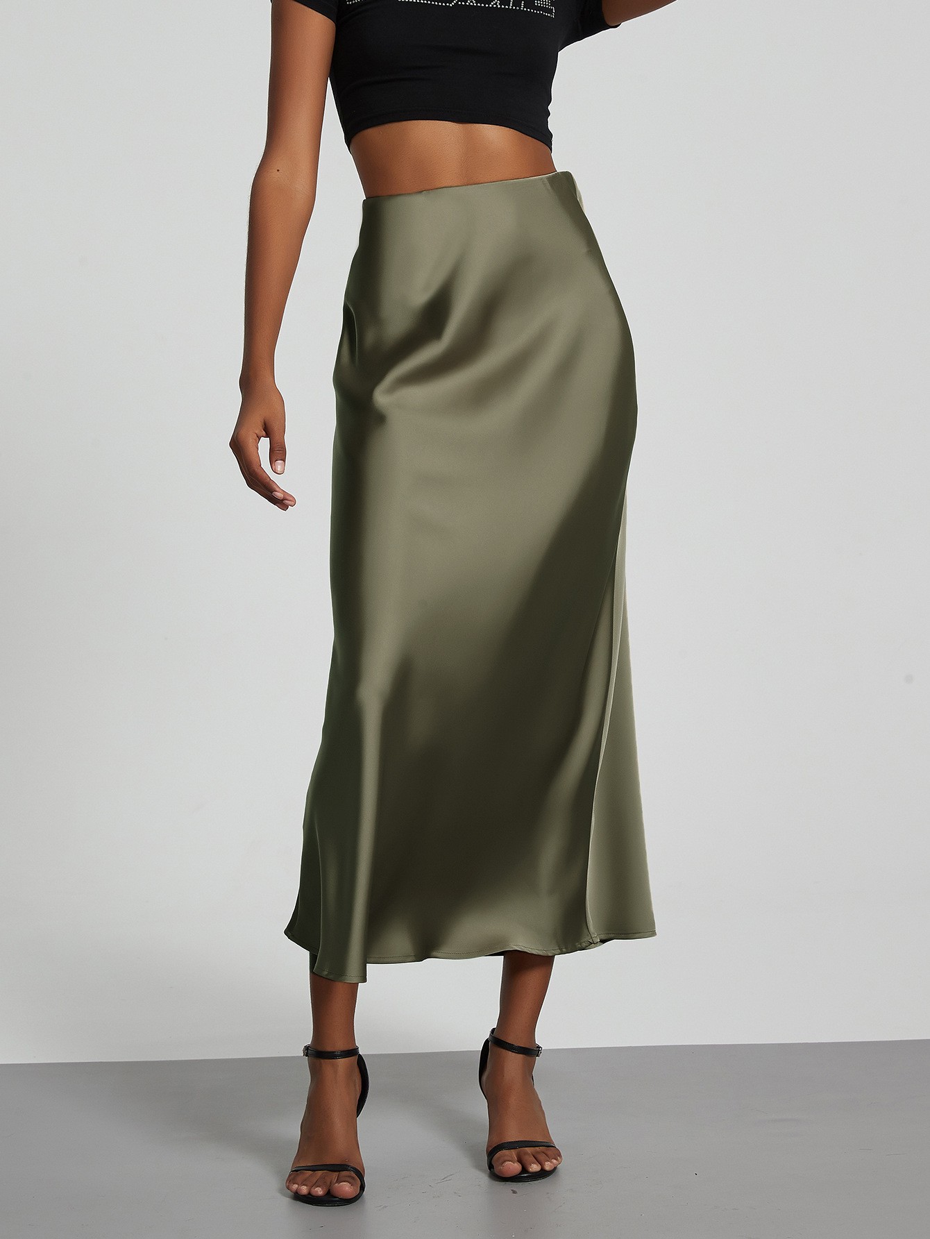 Luxury Satin Midi Skirt – High Shine A-Line Skirt For Women, Elegant Office & Party Pencil Skirt With Premium Drape