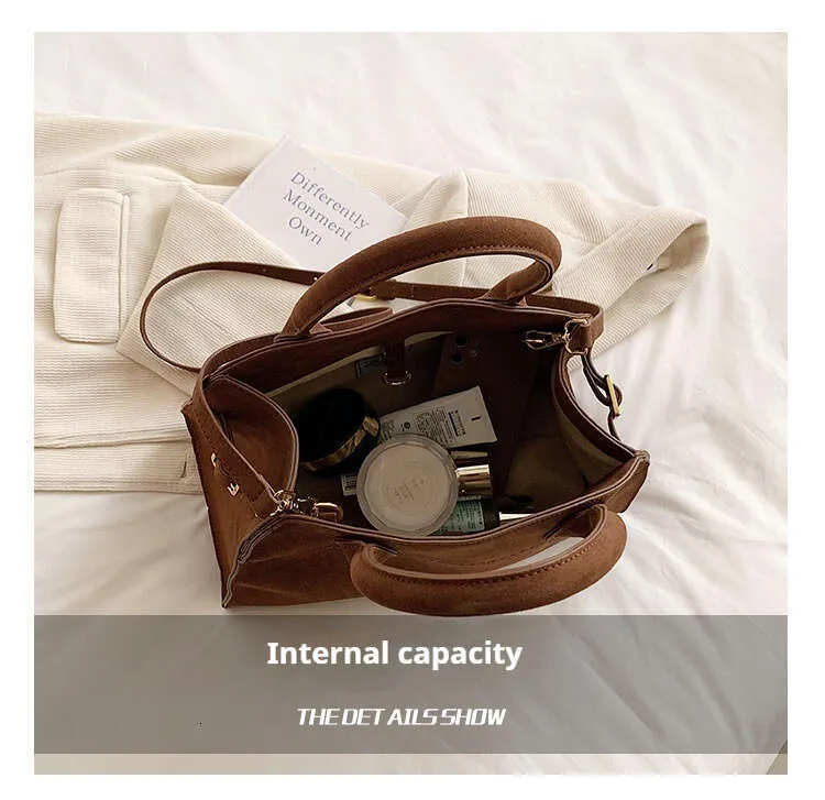 Borsa a mano retrò di grande capacità, nuovo stile, in pelle scamosciata leggera, alla moda francese, a tracolla singola, da donna, stile da strada_voghion.com