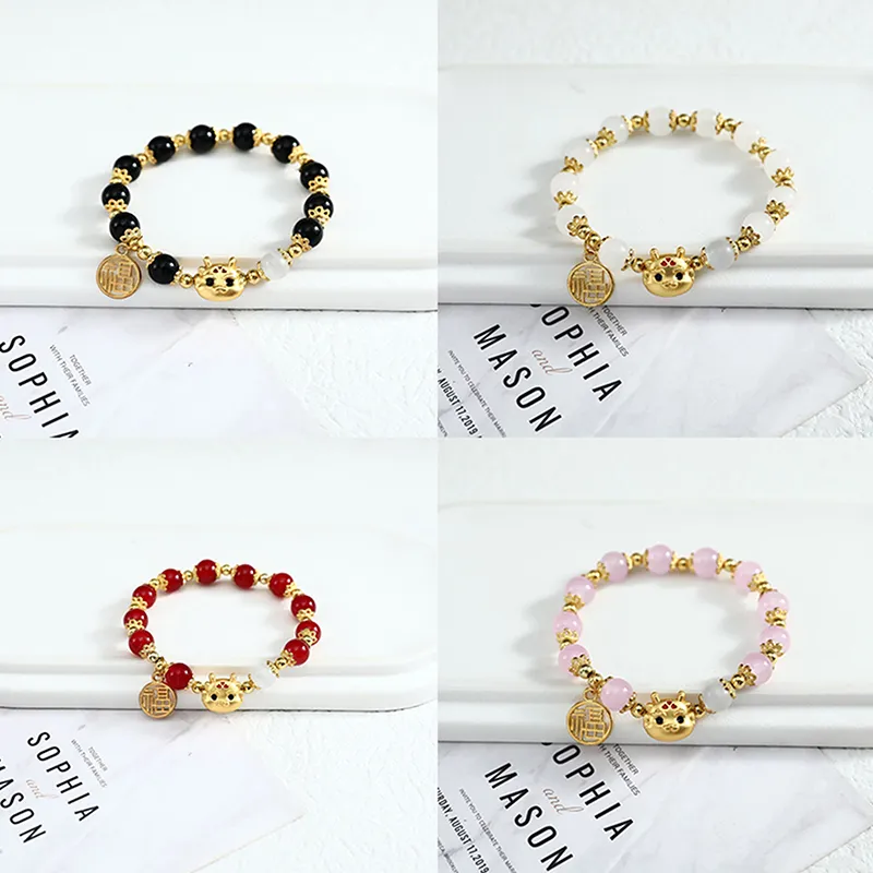 Zodiac Dragon Beaded Bracelet Lucky Symbol Blessing Bangle_voghion.com
