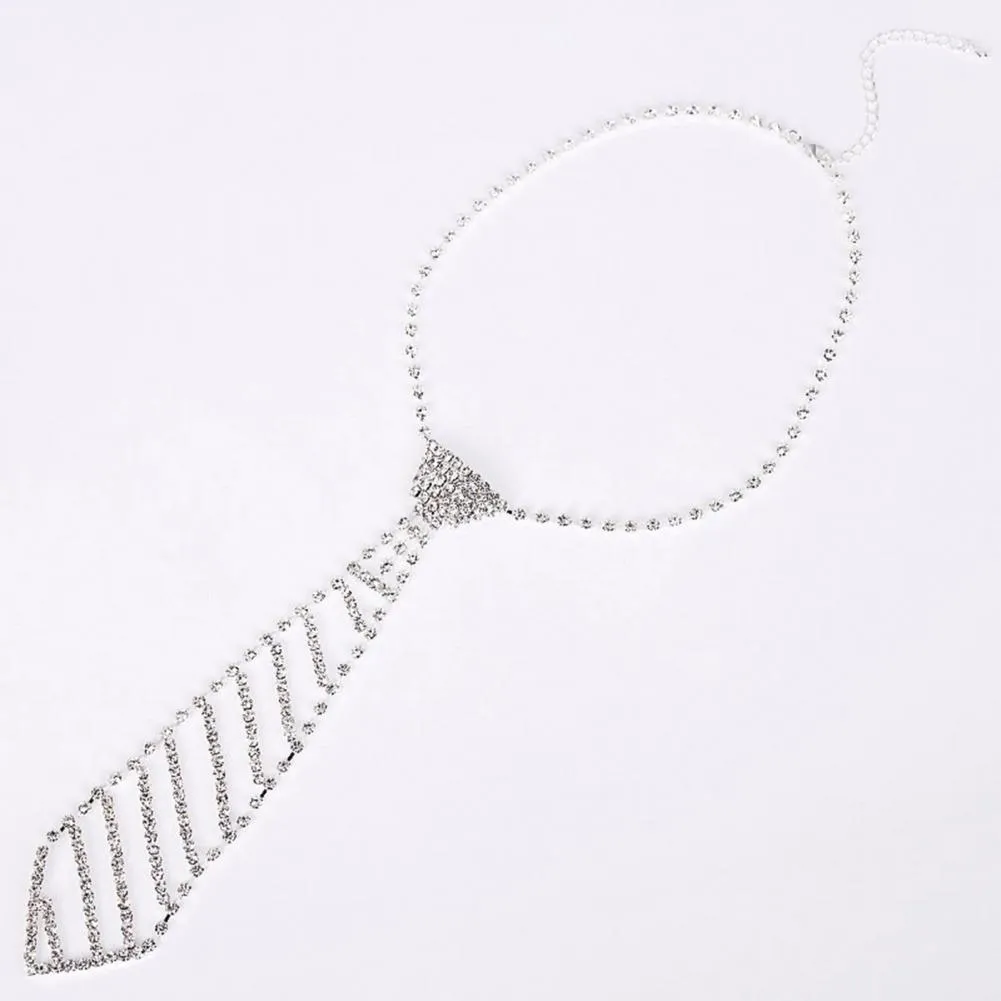 Rhinestone tie ketting verstelbaar sprankelend tassel collier_voghion.com