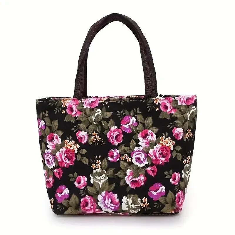 Mini-Handtasche mit Blumendruck, Schultertasche aus Canvas im Ethno-Stil, große Handtasche für Frauen_voghion.com