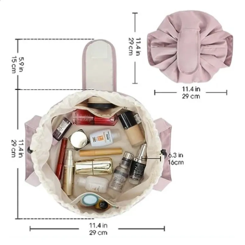 Trousse de maquillage à cordon coulissant pour femme, grande capacité, trousse de toilette, trousse de rangement de voyage pour dames, 241120_voghion.com