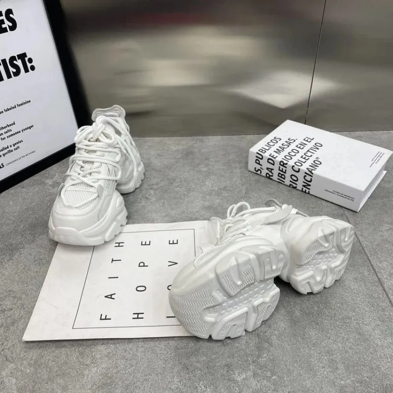 Women Thick Bottom Chunky Sneakers Korean Female Platform Lace Up Breathable Spring Autumn Woman Vulcanize Shoes atos_voghion.com