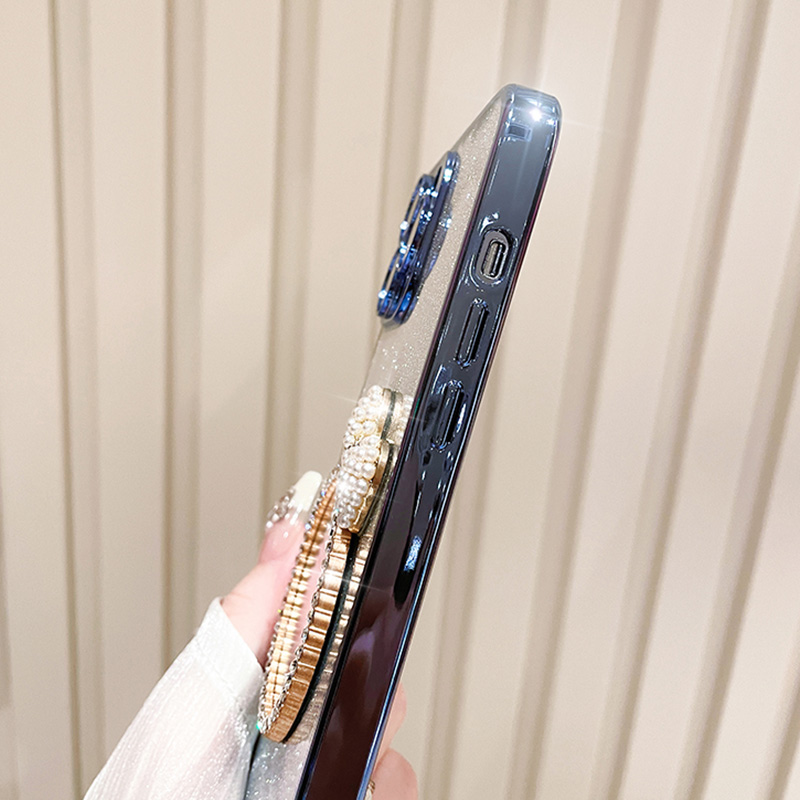 Bow Heart Bracelet Mirror Case For iPhone 15 13 11 12 Pro Max 14 Plus Glitter Flash Gradient Plating Cover_voghion.com