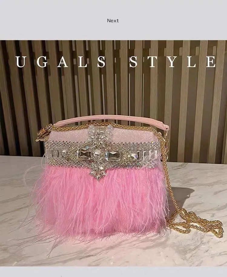 Borsa da sera da donna in pelo di struzzo, borsa a tracolla con pochette in cristallo Rhie Dia, borsa da festa per matrimonio_voghion.com