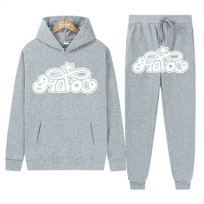 Haruku Hiphop Y2K Parça Set İnce Kapşonlu Üstler Rahat Eşofman Pantolon Takım Erkek Kadın Moda Mektup Baskılı Ana Cadde_voghion.com