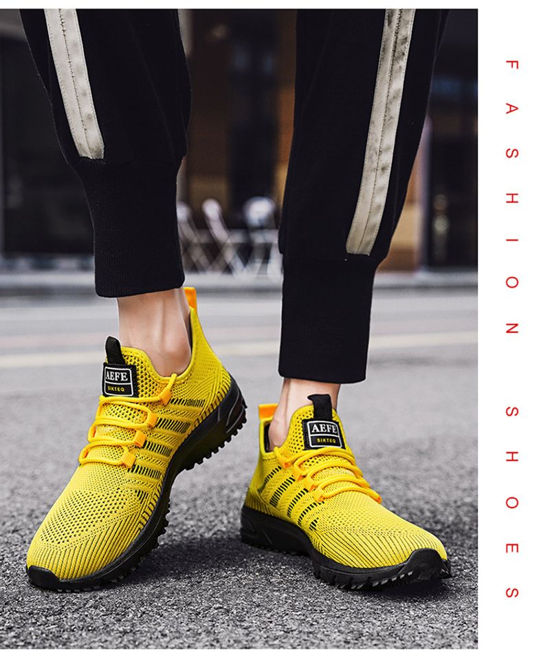 Scarpe da corsa da uomo in tessuto volante traspirante slip-on con suola spessa, semplici, in tinta unita, con rete pigra_voghion.com