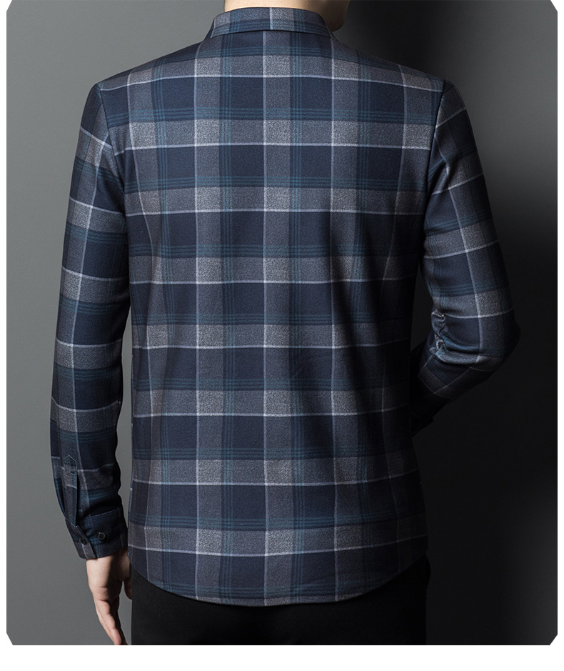 2024 Autumn/Winter New Traceless Men's Wool Plush Thickened Long sleeved Shirt Business Breathable Shirt_voghion.com