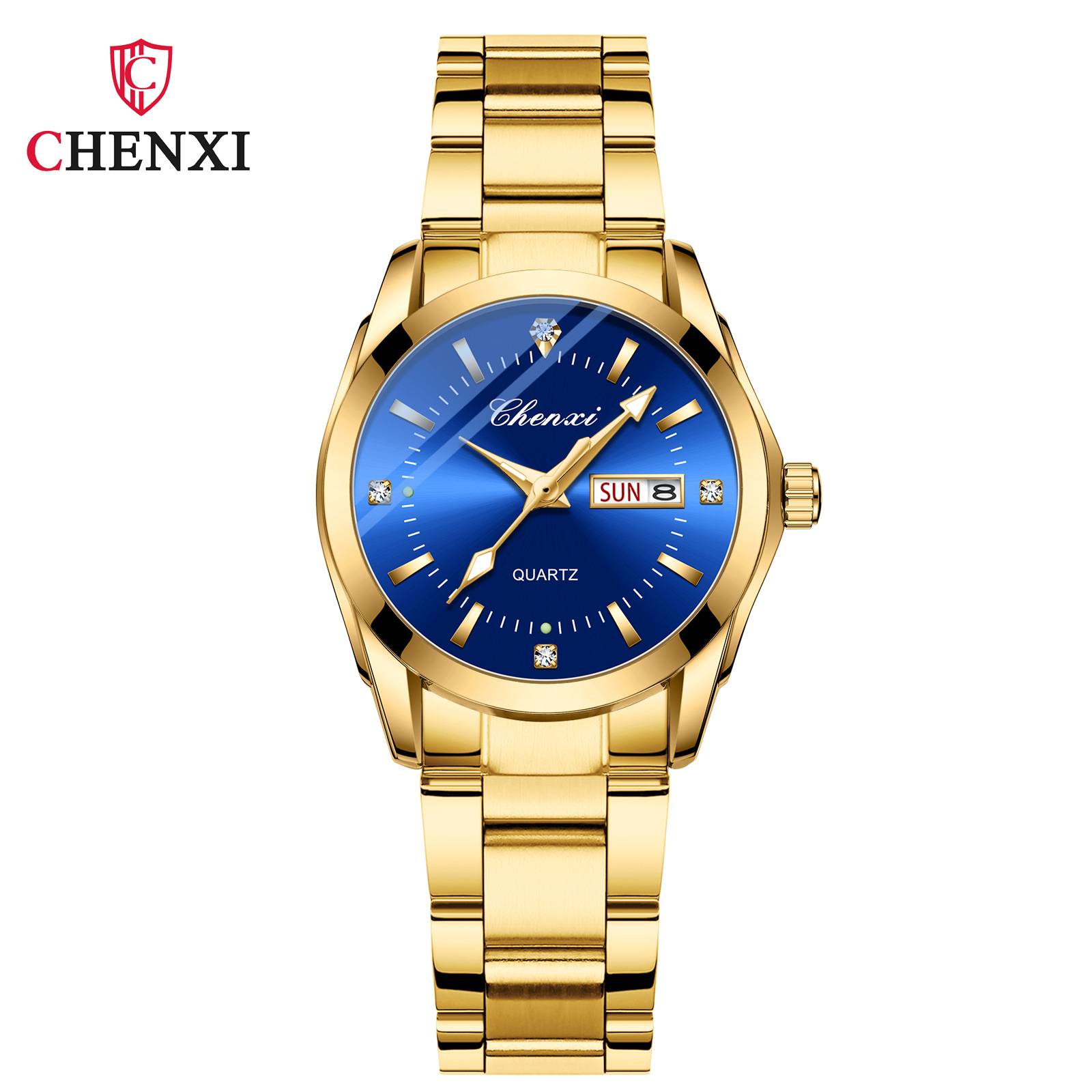 Lover's Watches Fashion Couple Watch Double Calendar With Diamond Steel Band Quartz Pair Watch For Men And Women_voghion.com