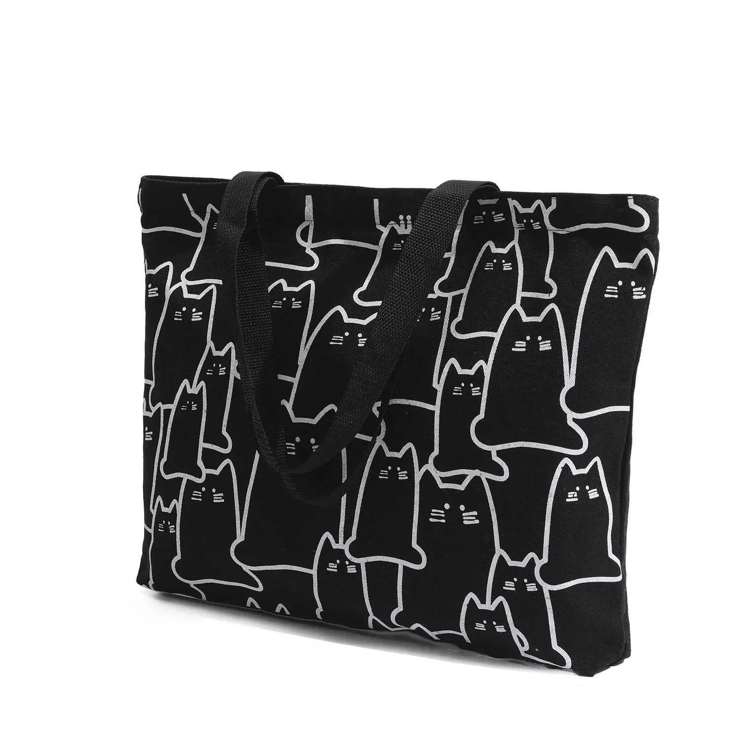 Canvas 2023 fashionable cute cat handbag messenger with zipper designer womens cartoon shoulder shopping bag Y241011_voghion.com
