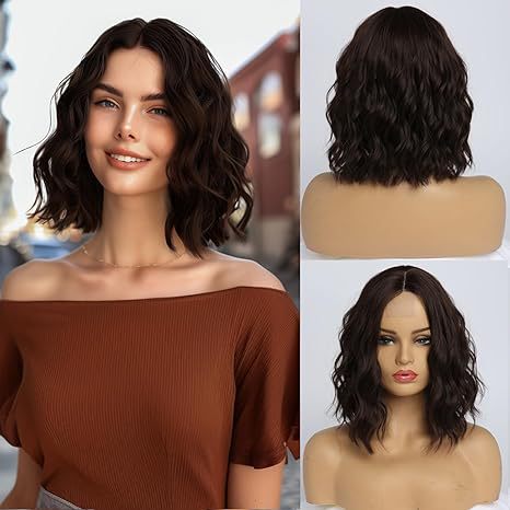 Wig Ladies Front Lace Chemical Fiber Headpiece Middle Parted Short Curly Water Ripple Small Lace Wig