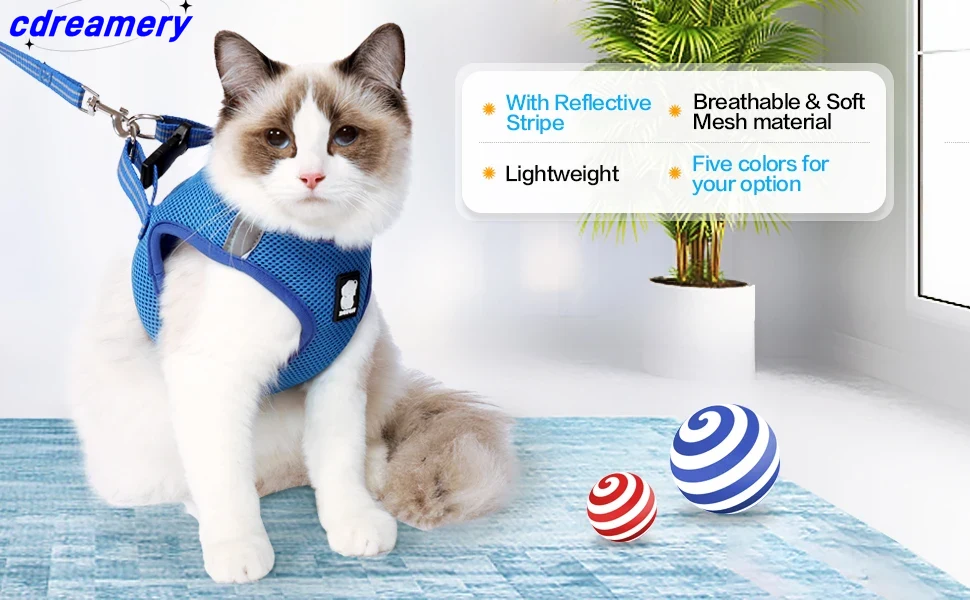 Arnés para gatos, correa de malla suave, transpirable, reflectante, ajustable, para pasear perros y gatitos, accesorios para gatos._voghion.com