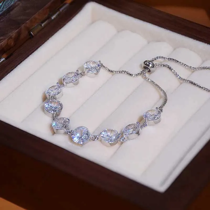 Crystal Zircon Bracelet For Women Adjustable Silver Colour Bangle_voghion.com