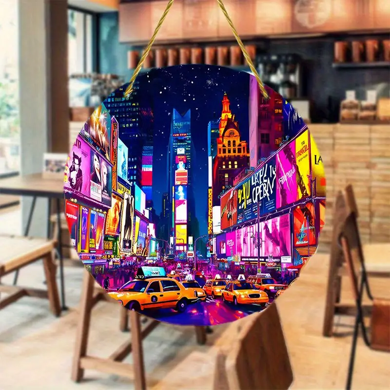 Neon City Night Acrylic Sign - 8" Round Window Art. Vibrant Party Decor For Holidays Or As A Stylish Gift._voghion.com