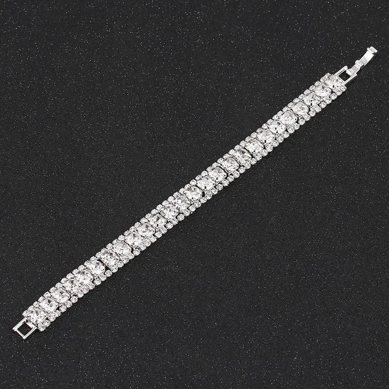Conjuntos de joyas de boda TREAZY Sier Color Rhinestone Cristal nupcial para mujeres Collar Pendientes Pulsera Conjunto Accesorios_voghion.com