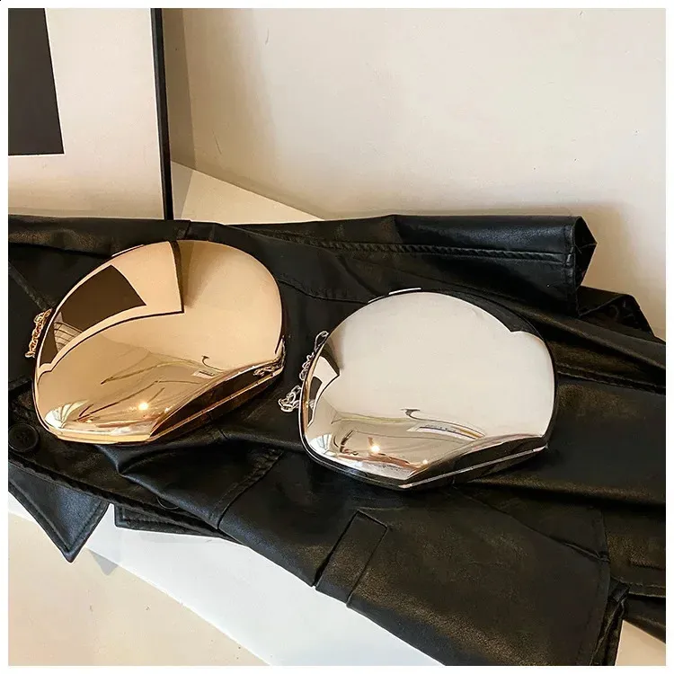 Akryl skallformet clutch gull sier kvinner kveldsfestveske søt skinnende metall skulder crossbody vesker liten veske_voghion.com