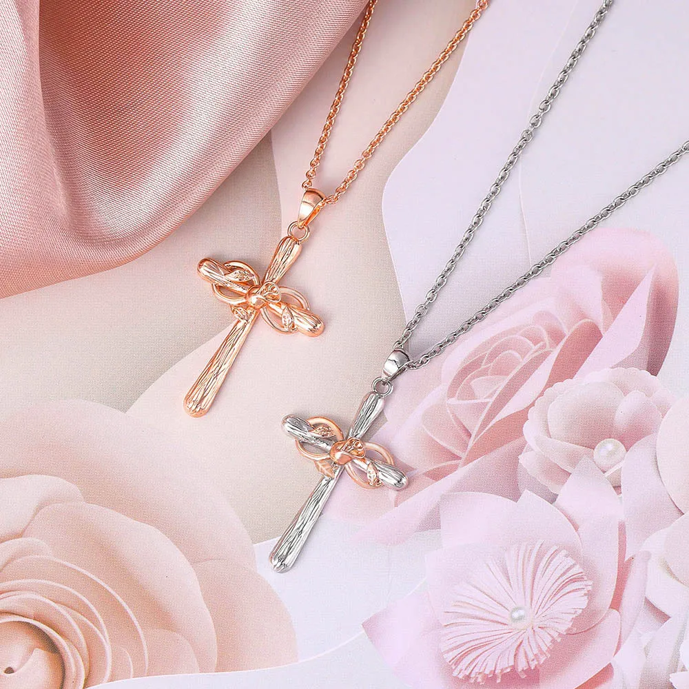 Halskette mit Rosenkreuz-Anhänger für Damen_voghion.com