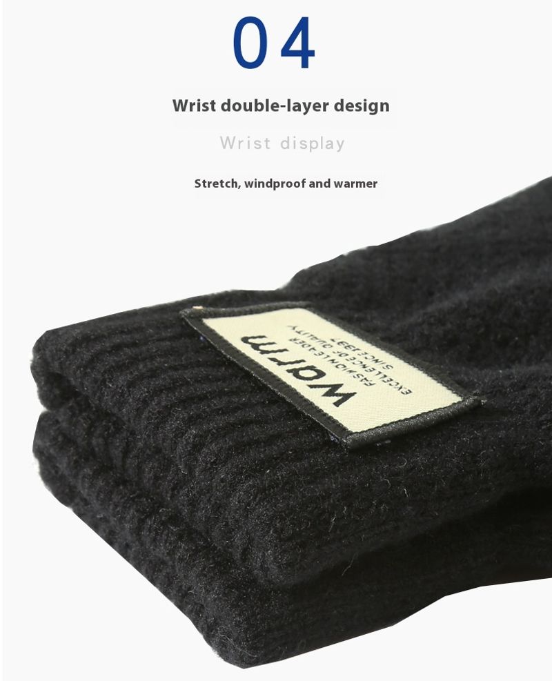 Gestrickte Handschuhe für Herren-Fahrradhandschuhe mit Plüsch und dicker Isolierung, winddichter Touchscreen im Winter, Strickhandschuhe_voghion.com