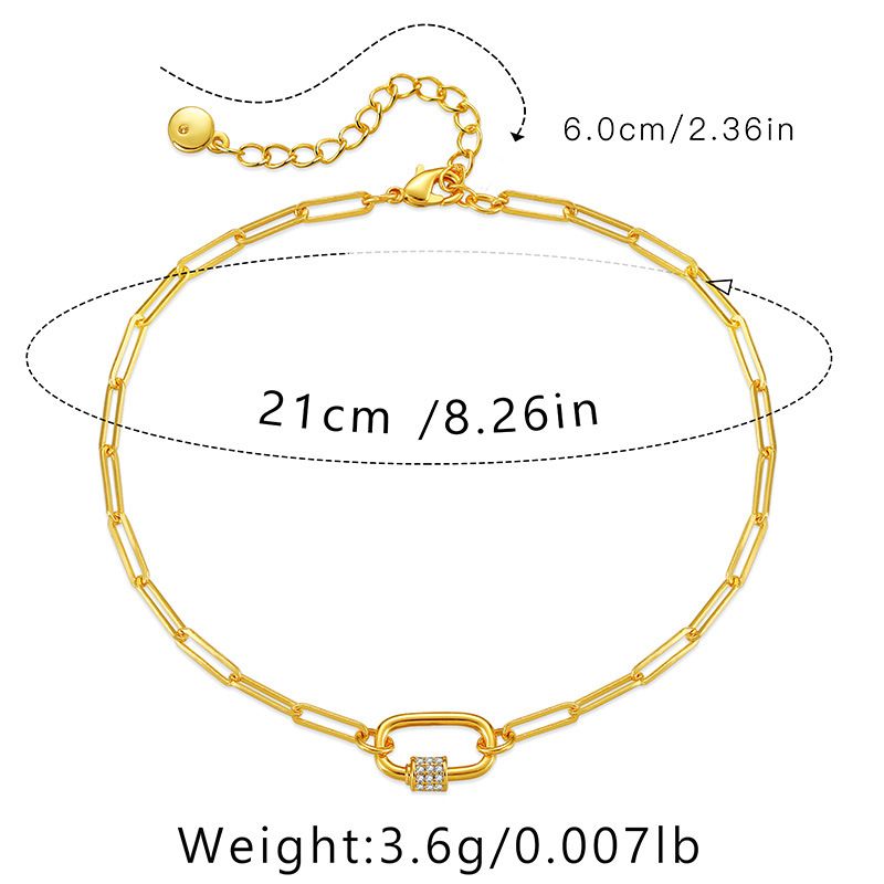 Gem Chain Design Mässingspläterad Guld Dia Enkelt Armband_voghion.com