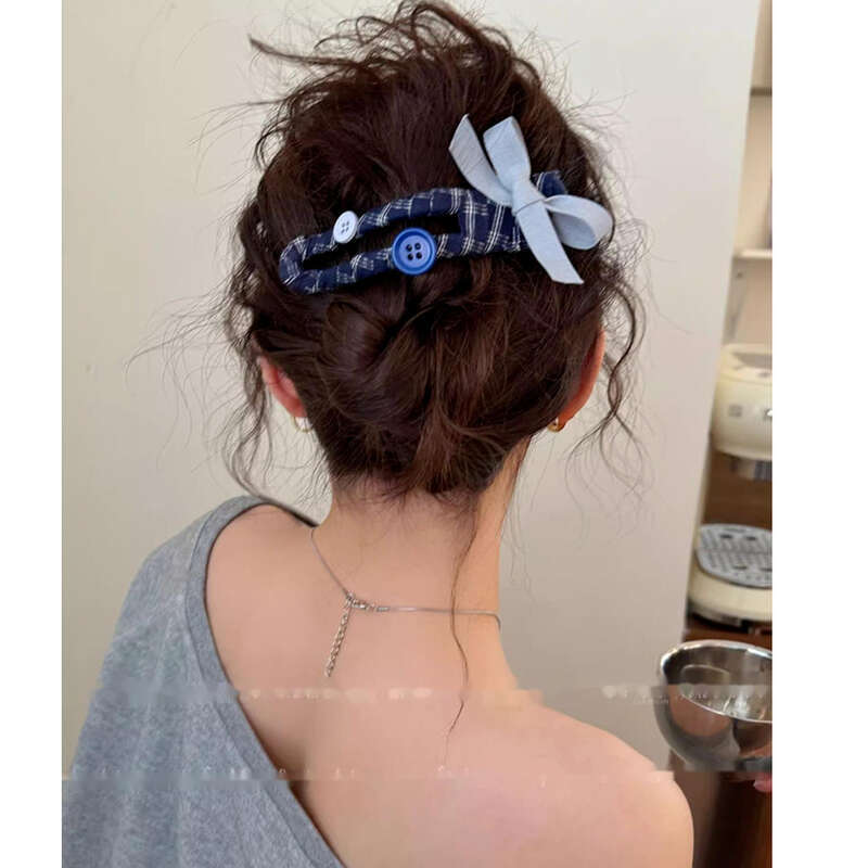 Blue Mood ~ Forcina per capelli dolce da donna, con fermaglio a becco d'anatra e fiocco grande e carino, per la parte posteriore della testa._voghion.com