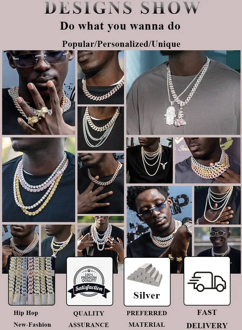 Catene di gioielli di design GRA VVS Moissanite Collana cubana per uomo Bracciale da 14 mm Catena a maglie in argento con diamanti_voghion.com