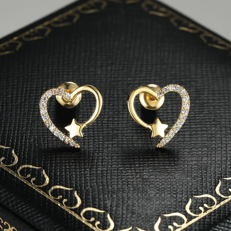 Gold Plated Stud Earrings Shiny Zircon Metal Elegant Fashion Love Heart Designer Earring Earings Ear Rings Jewelry_voghion.com