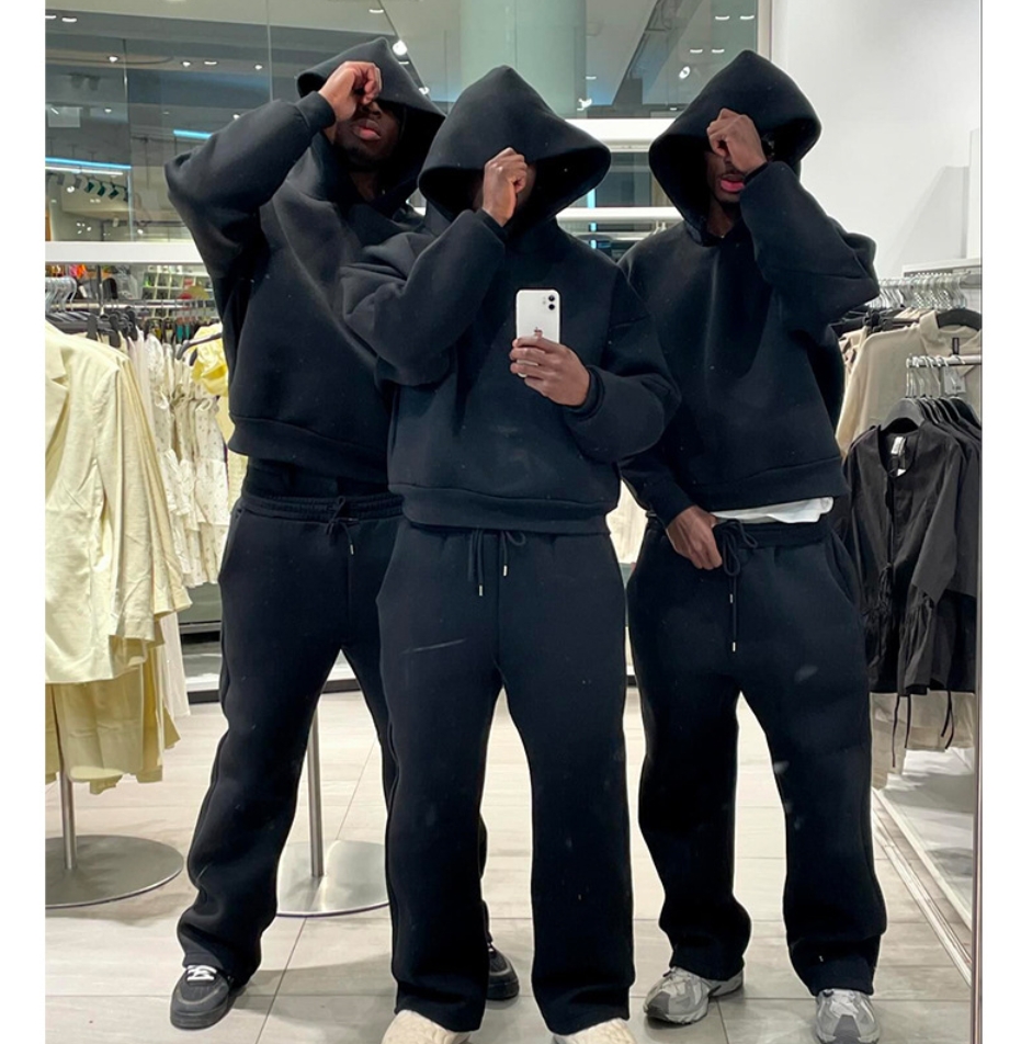 Men’s Clothing Minimalist Hoodie Set – Oversized Cotton Sweatshirt & Sweatpants | Couple Matching Loungewear