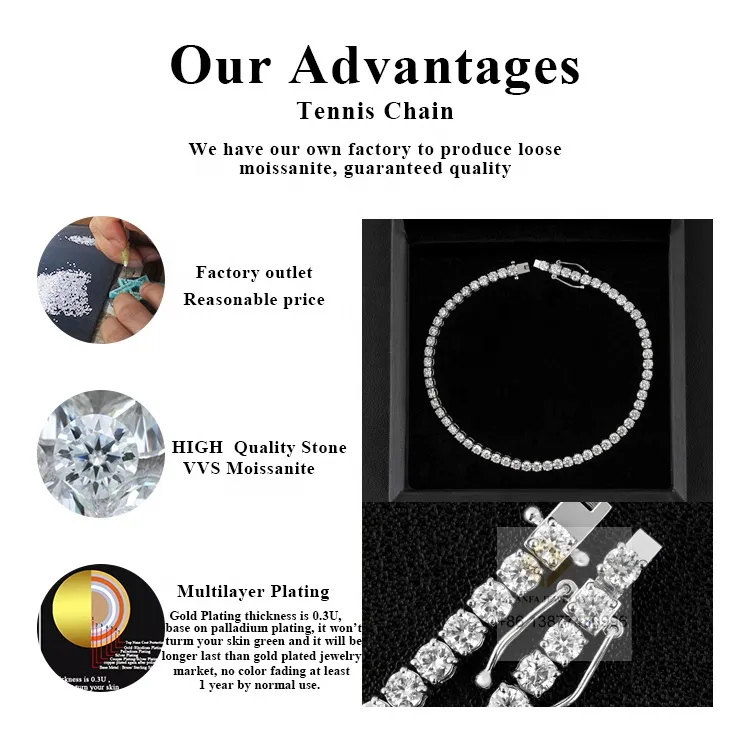 Forgylt mote-smykker Body 10mm/12mm sier Moissanite Hiphop armbånd halskjede med firkantet tenniskjede_voghion.com