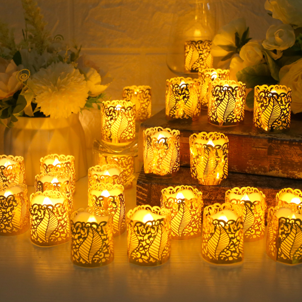 24 Stück flammenlose Teelichter, batteriebetriebene Votiv-LED-Teelichter mit Papierlampenschirm für Hochzeit, Valentinstag, Halloween, Weihnachten_voghion.com