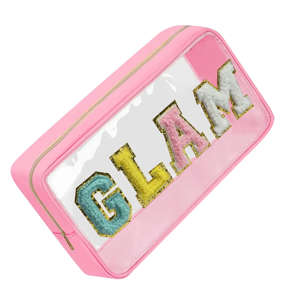 Mode Kosmetiktasche Große Kapazität Casual Organizer Clutch Taschen Transparent Bestickte Buchstaben Patches Tragbar Für_voghion.com